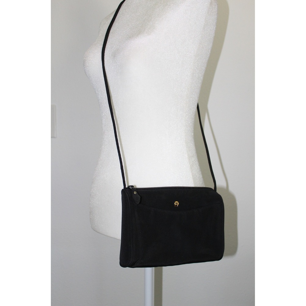 VTG Etienne Aigner Black Nylon‎ Crossbody Bag Gold Logo 7220RN Small Purse